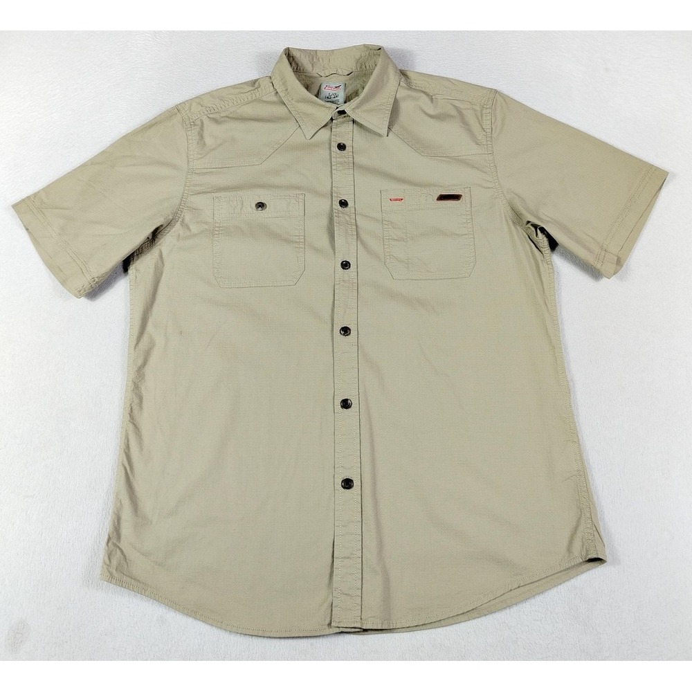 Dickies Shirt Mens Large Beige Short Sleeve Ripstop Workwear Button Up Stretch
